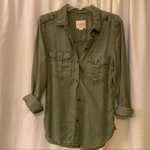 Army Green Button Up- Boyfriend Fit